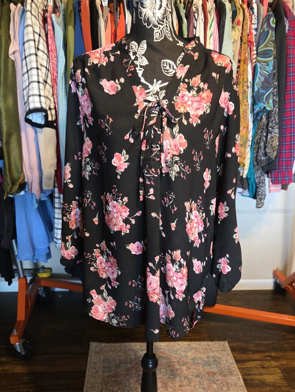 Justify Black Floral Tie-Front Tunic